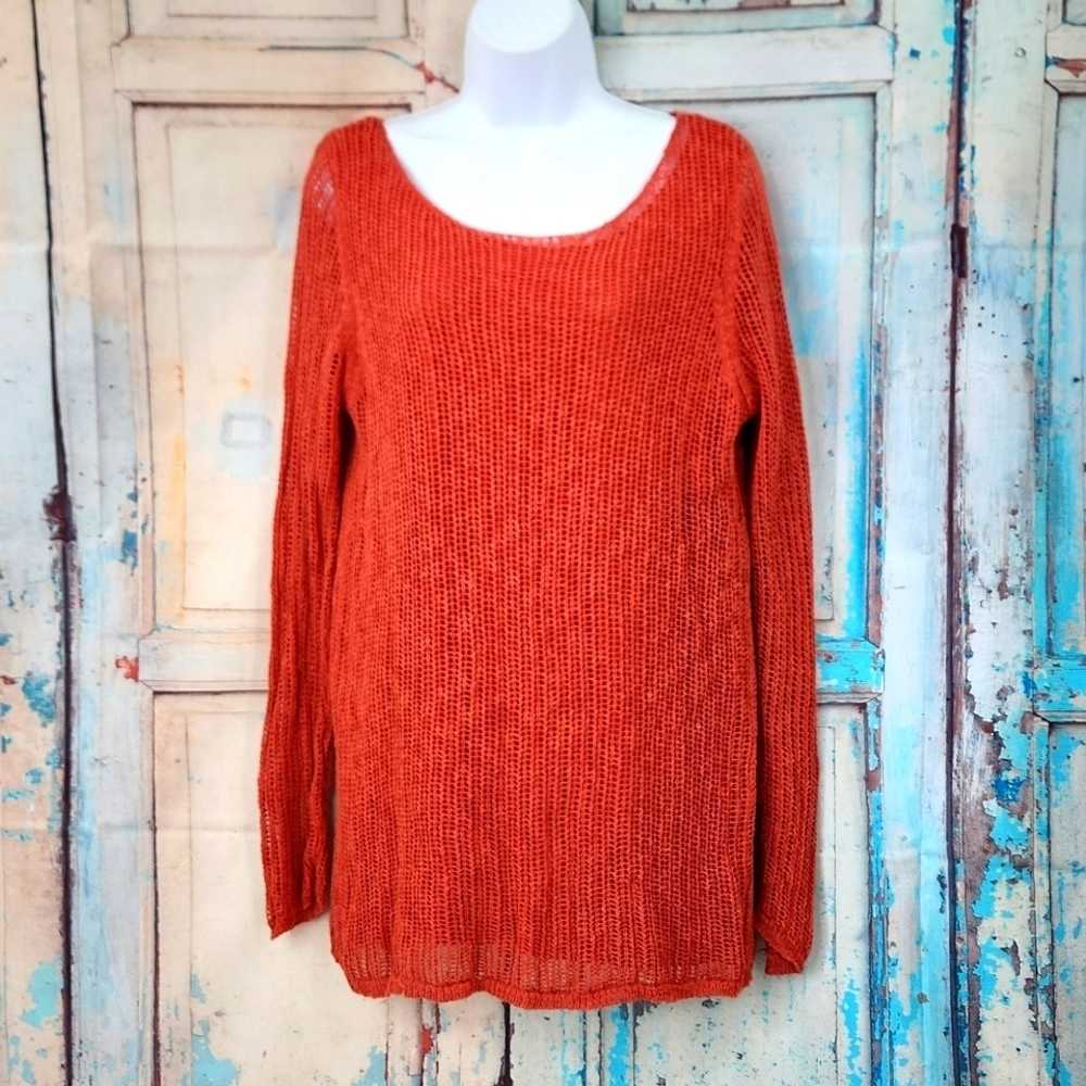 Soft Surroundings Burnt Orange Open Knit Linen‎ Blend Sweater
